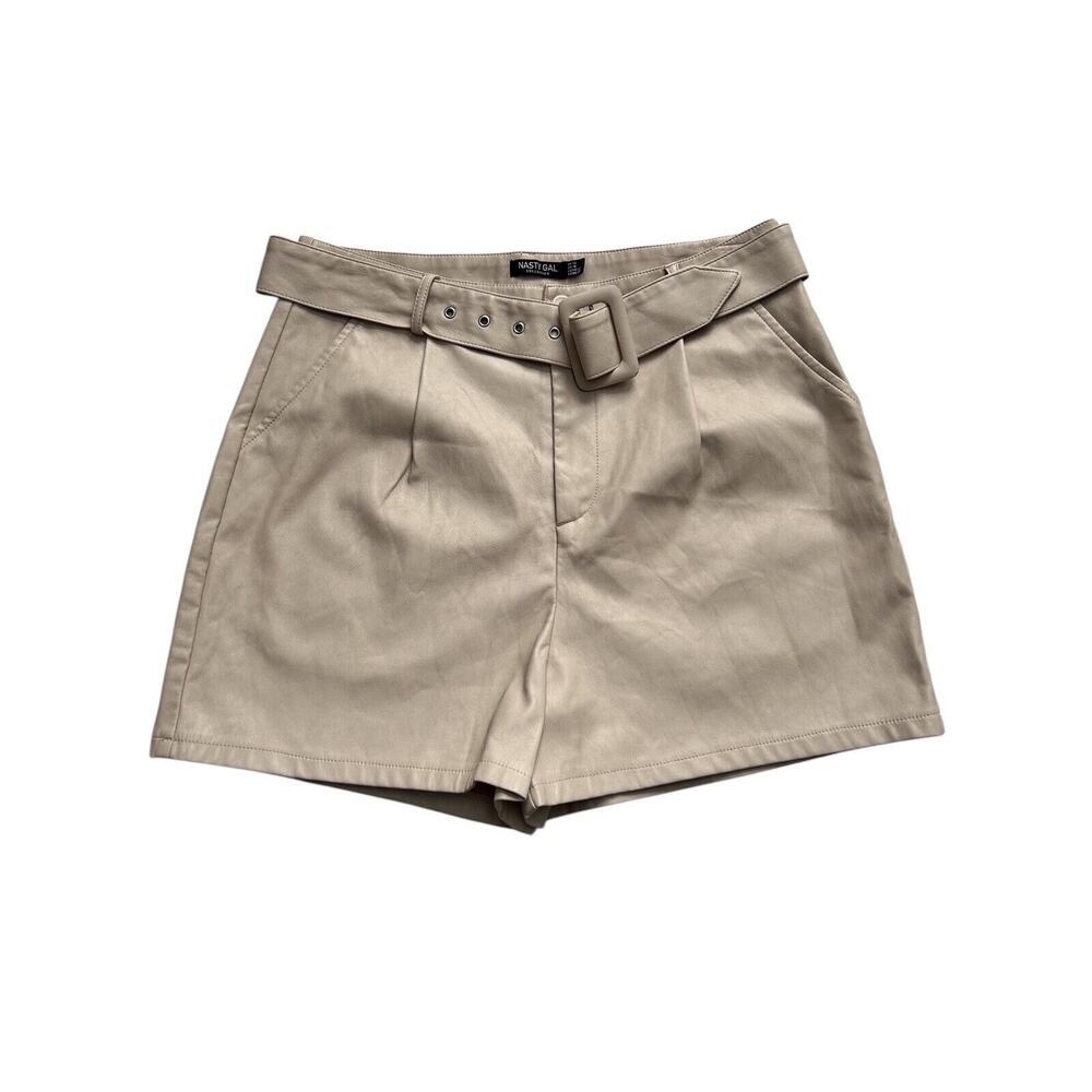 Nasty Gal Shorts Womens Size 10 Tan Vegan Faux Leather‎ Belted High Waisted